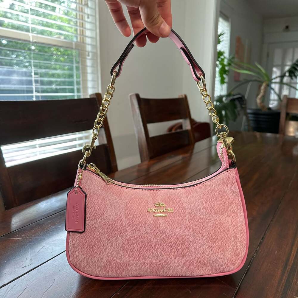 Inspired Coach Teri Shoulder Bag in Signature Canvas Powder Pink